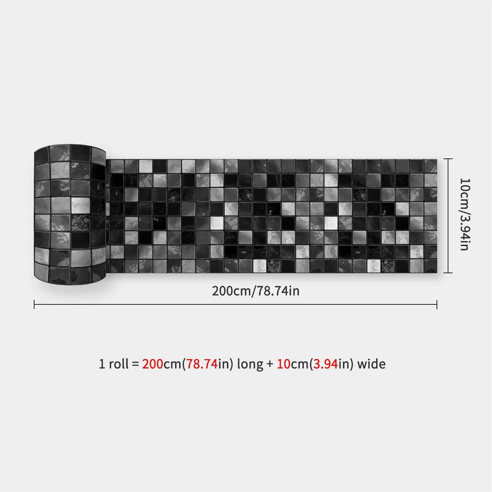 Waterproof Mosaic Peel and Stick Wall Stickers, 10 x 200 cm Strip 61