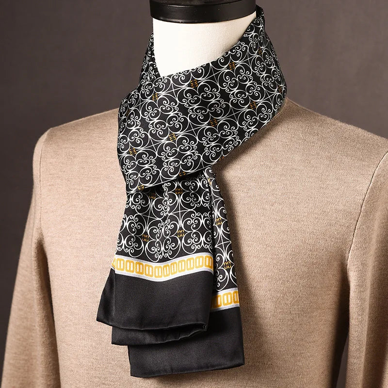 Men's 100% Mulberry Silk Scarf, Double Layer, Polka Dot Pattern, 160cm 25