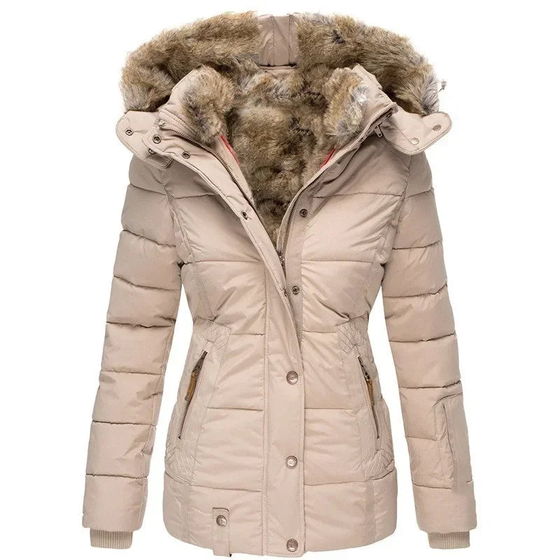 Women's Thick Winter Parka with Faux Fur-Lined Hood, Military Style 3
