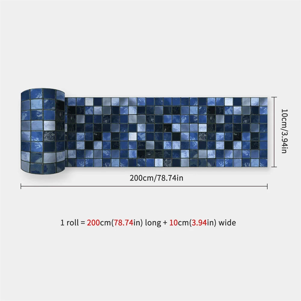 Waterproof Mosaic Peel and Stick Wall Stickers, 10 x 200 cm Strip 27