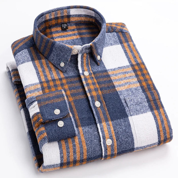 Men's Plaid Flannel Button-Down Long Sleeve Casual Shirt 2