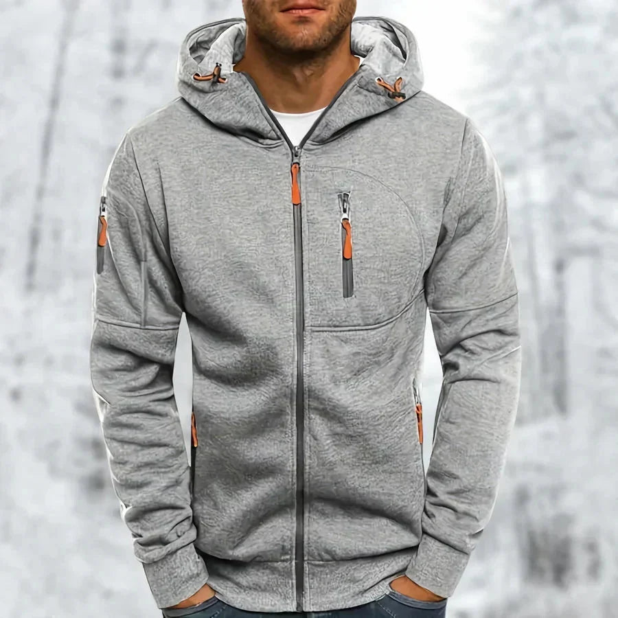 Men's Zip-Up Hoodie with Hood – Jacquard Polyester, Relaxed Fit 8
