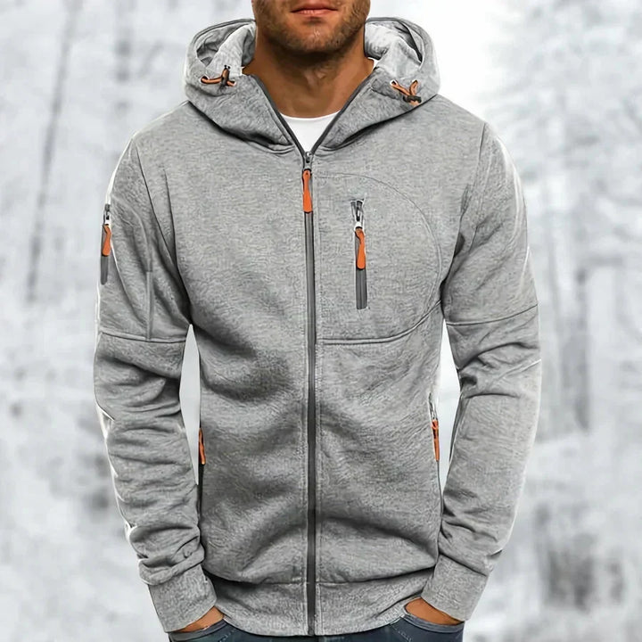 Men's Zip-Up Hoodie with Hood – Jacquard Polyester, Relaxed Fit 8