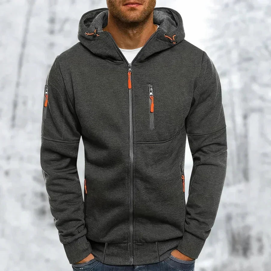 Men's Zip-Up Hoodie with Hood – Jacquard Polyester, Relaxed Fit 9