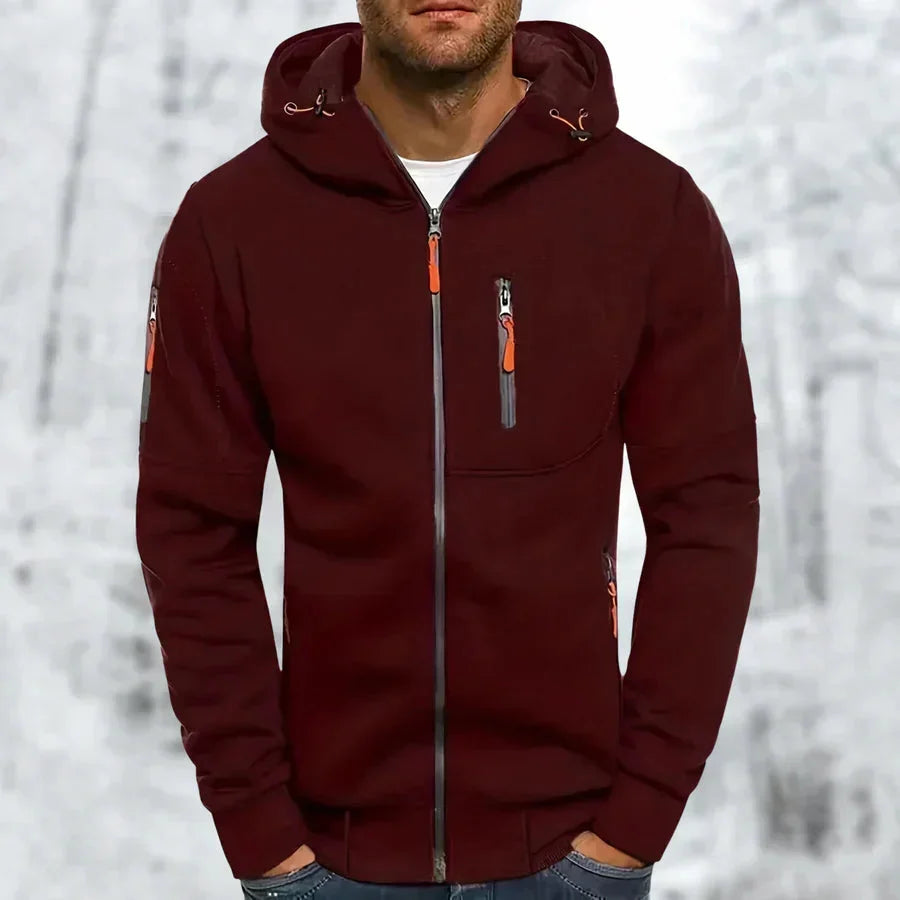 Men's Zip-Up Hoodie with Hood – Jacquard Polyester, Relaxed Fit 4