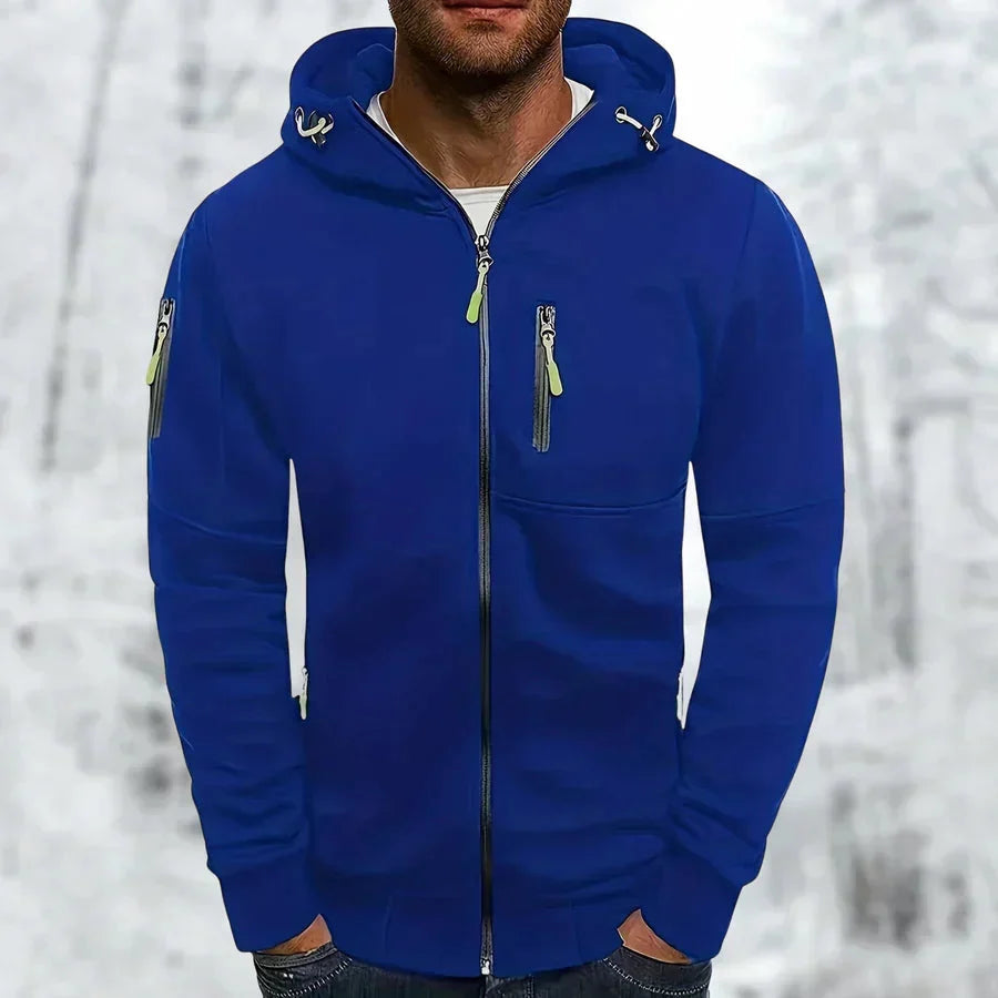 Men's Zip-Up Hoodie with Hood – Jacquard Polyester, Relaxed Fit 1