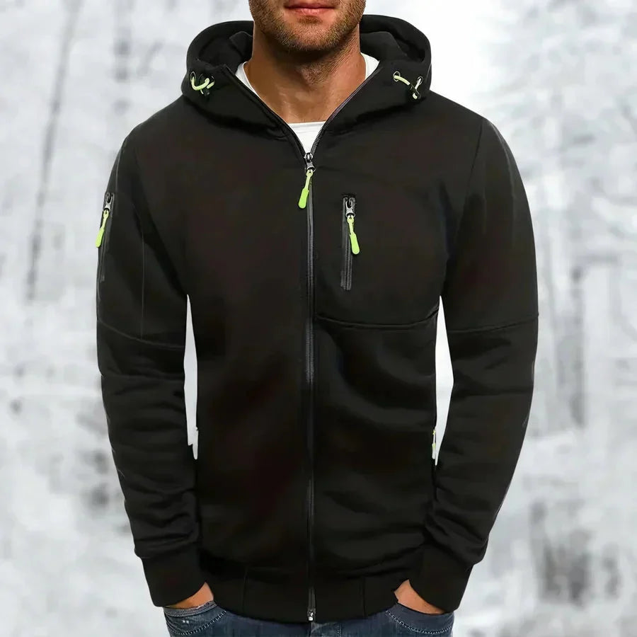 Men's Zip-Up Hoodie with Hood – Jacquard Polyester, Relaxed Fit 7