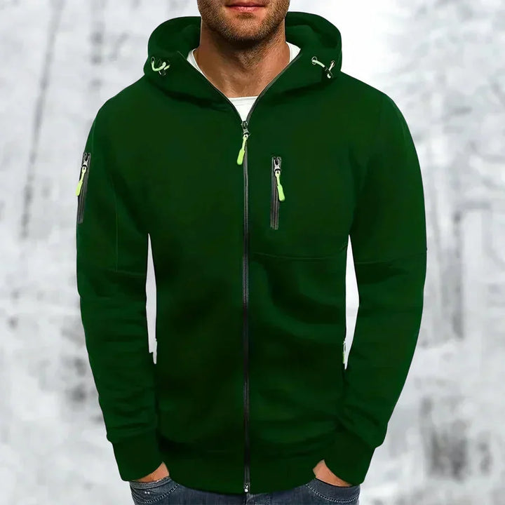 Men's Zip-Up Hoodie with Hood – Jacquard Polyester, Relaxed Fit 6