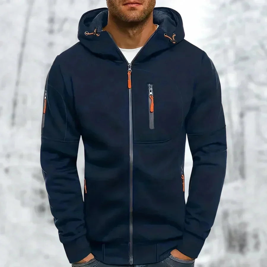 Men's Zip-Up Hoodie with Hood – Jacquard Polyester, Relaxed Fit 5