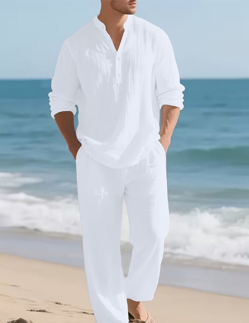 Men's Linen Henley Shirt and Relaxed Pants Two-Piece Set 2