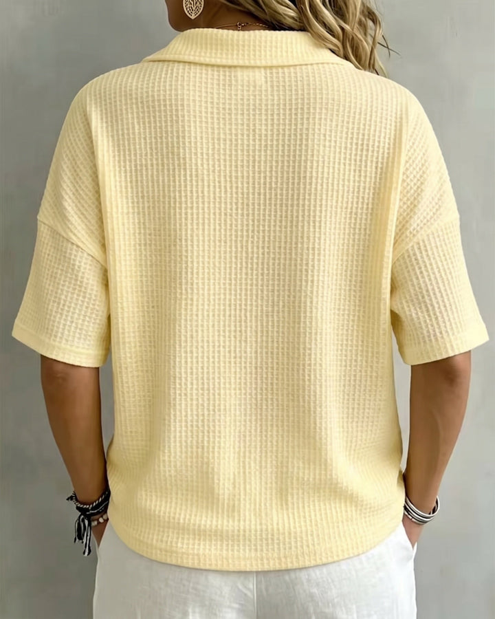 Women's Relaxed Waffle Knit Polo Top with Short Sleeves 3