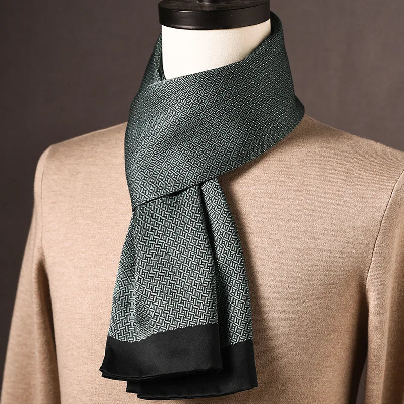Men's 100% Mulberry Silk Scarf, Double Layer, Polka Dot Pattern, 160cm 23