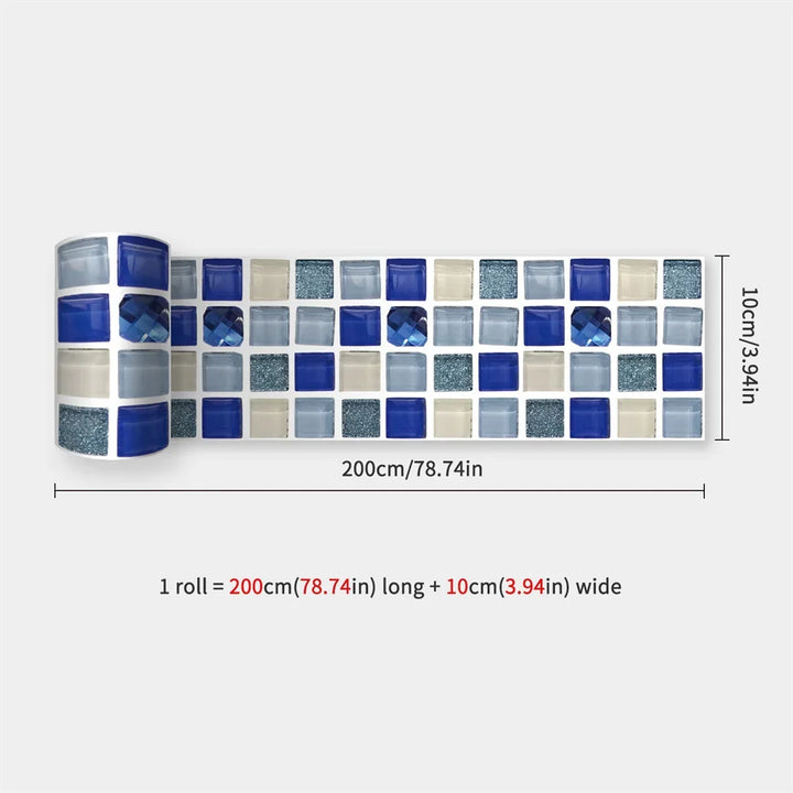 Waterproof Mosaic Peel and Stick Wall Stickers, 10 x 200 cm Strip 33