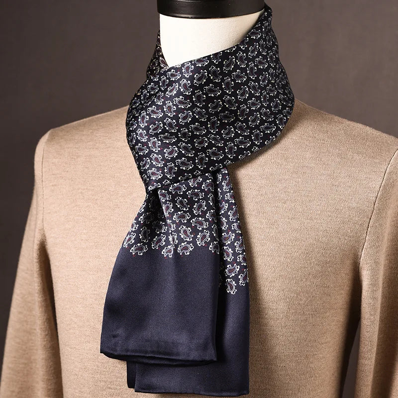 Men's 100% Mulberry Silk Scarf, Double Layer, Polka Dot Pattern, 160cm 26