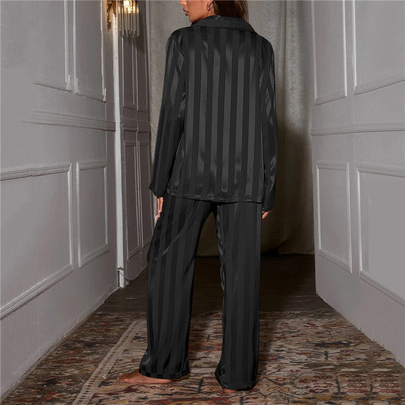 Satin Stripe Pajama Set with Wide Leg Pants 5
