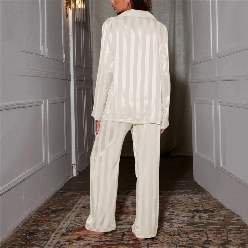 Satin Stripe Pajama Set with Wide Leg Pants 8