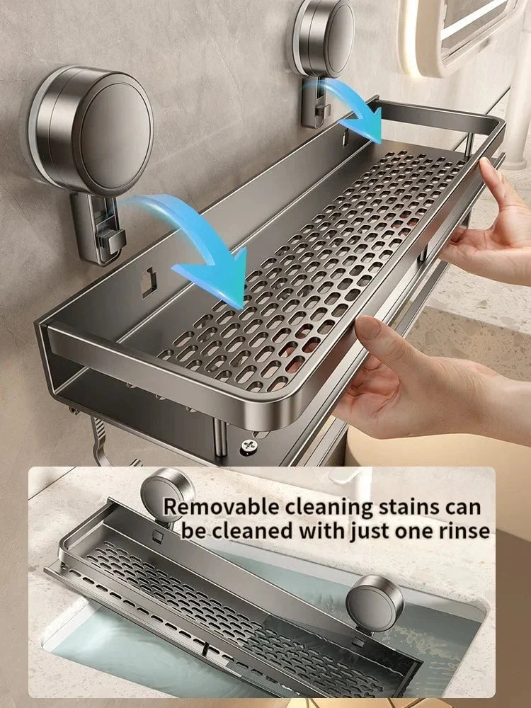 Suction Cup Bathroom Shelf | No-Drill | Drainage Rack Organizer 2