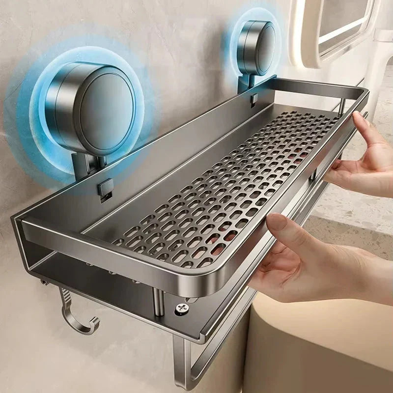 Suction Cup Bathroom Shelf | No-Drill | Drainage Rack Organizer 1