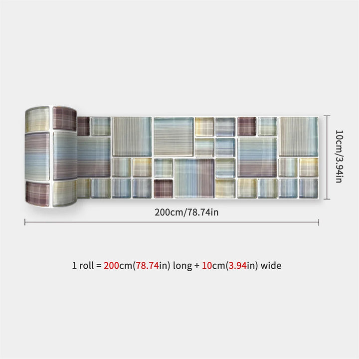 Waterproof Mosaic Peel and Stick Wall Stickers, 10 x 200 cm Strip 25