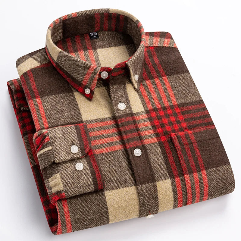 Men's Plaid Flannel Button-Down Long Sleeve Casual Shirt 4