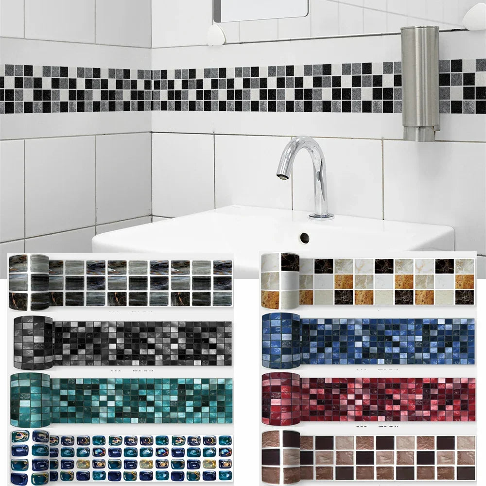 Waterproof Mosaic Peel and Stick Wall Stickers, 10 x 200 cm Strip 13