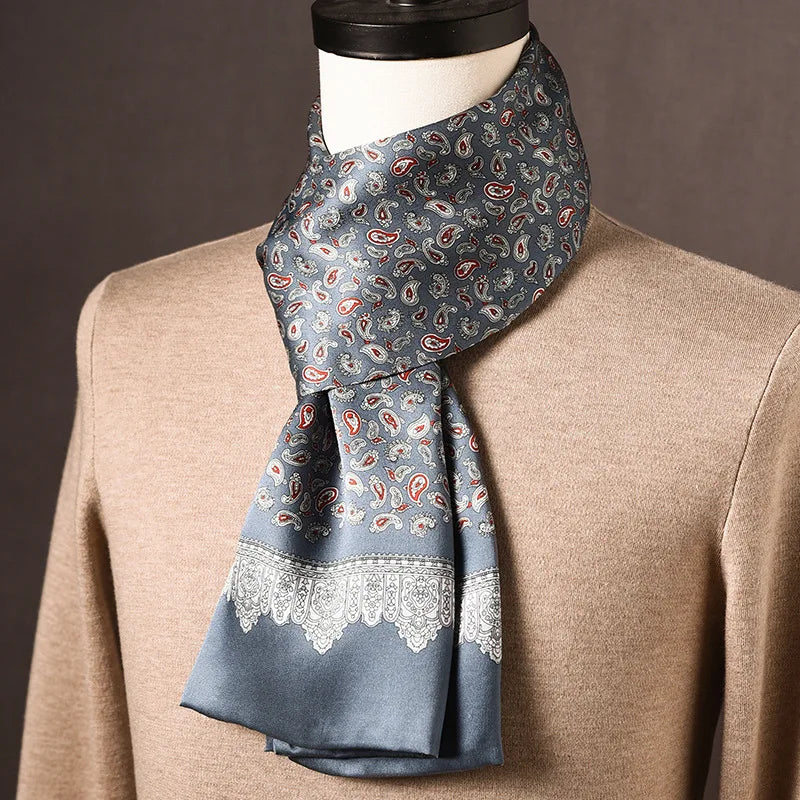 Men's 100% Mulberry Silk Scarf, Double Layer, Polka Dot Pattern, 160cm 18
