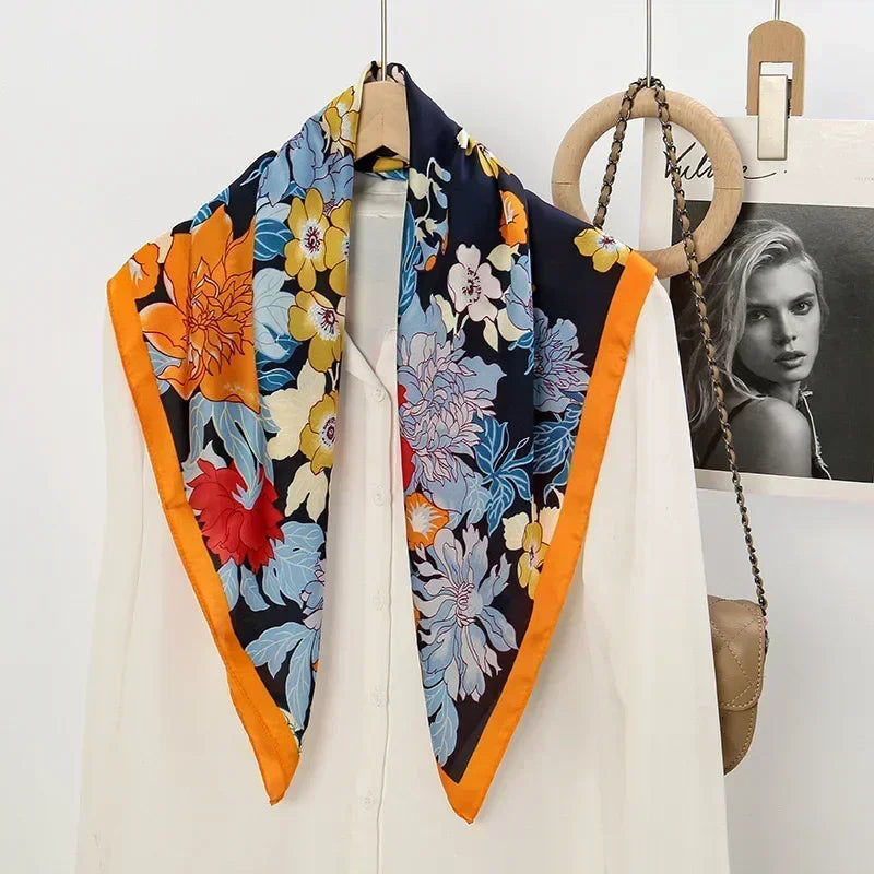 Women's Printed Satin Square Scarf for Hair and Bag 14