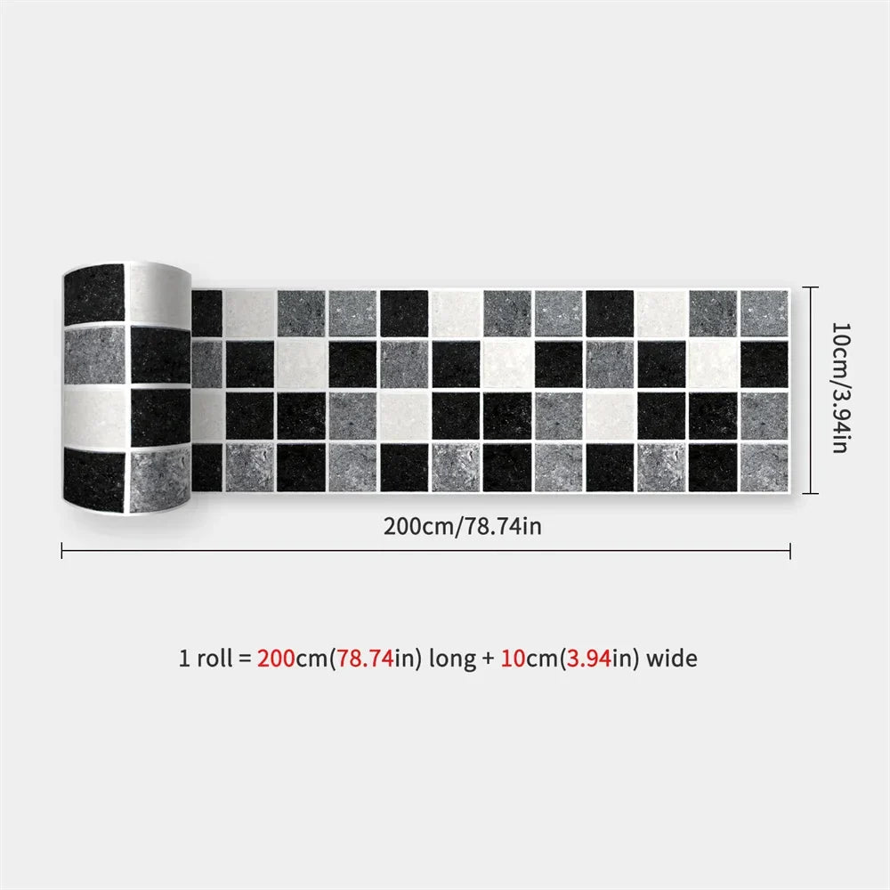 Waterproof Mosaic Peel and Stick Wall Stickers, 10 x 200 cm Strip 26