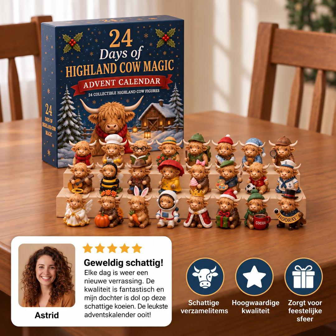 Advent Calendar with 24 Scottish Highland Cow Mini Figures 1