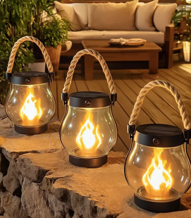 Solar Flame Effect Lantern, Automatic Weatherproof LED Outdoor Light 1