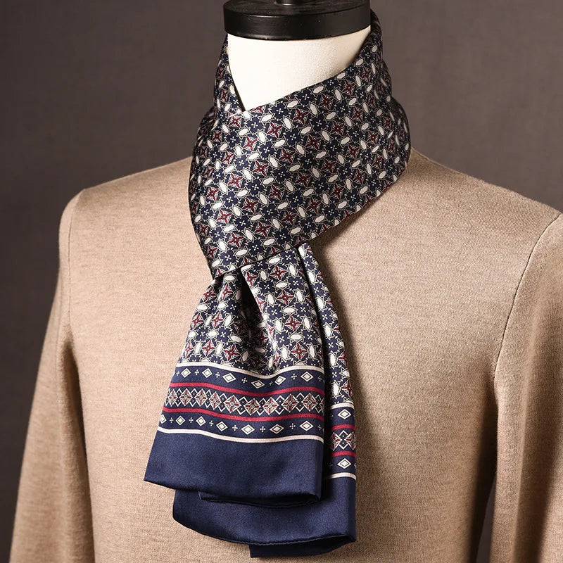 Men's 100% Mulberry Silk Scarf, Double Layer, Polka Dot Pattern, 160cm 21