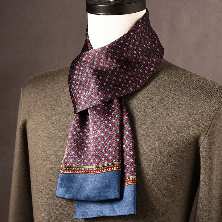 Men's 100% Mulberry Silk Scarf, Double Layer, Polka Dot Pattern, 160cm 1