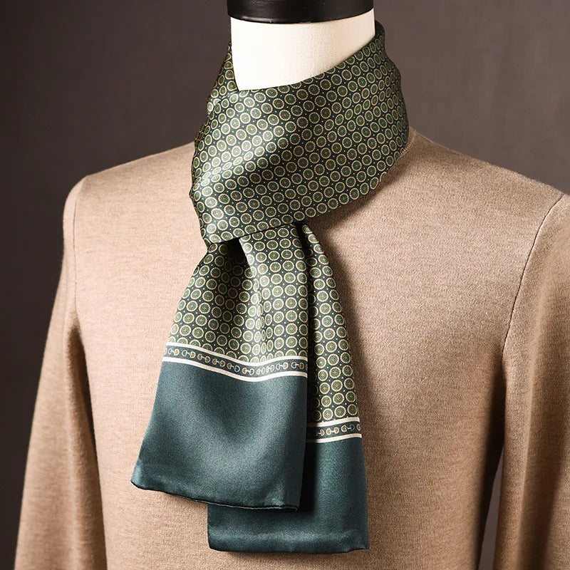 Men's 100% Mulberry Silk Scarf, Double Layer, Polka Dot Pattern, 160cm 8