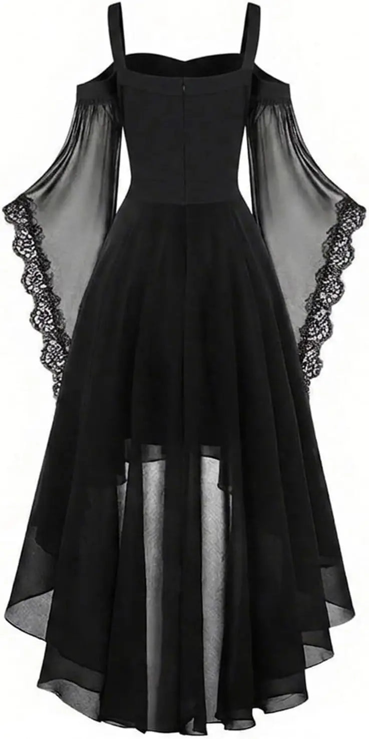 Women's Gothic Vampire Halloween Costume with Lace-Up Front and High-Low Skirt 3