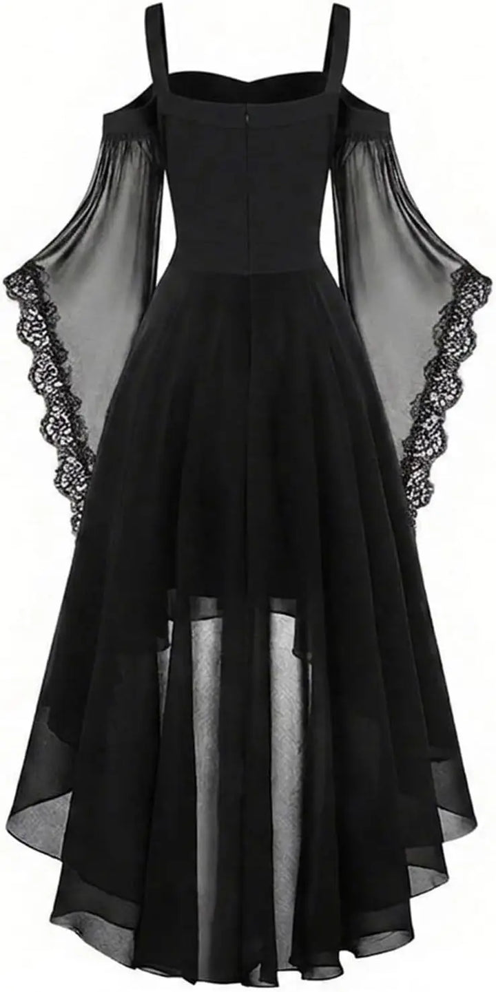 Women's Gothic Vampire Halloween Costume with Lace-Up Front and High-Low Skirt 3