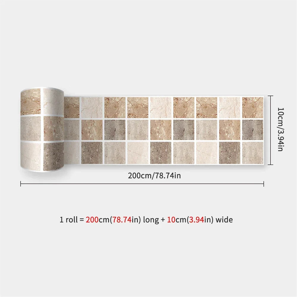Waterproof Mosaic Peel and Stick Wall Stickers, 10 x 200 cm Strip 46