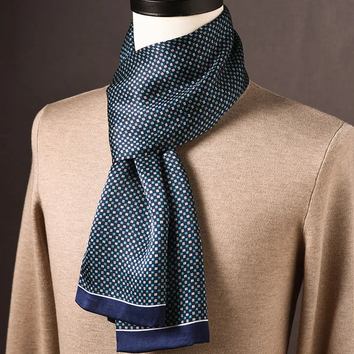 Men's 100% Mulberry Silk Scarf, Double Layer, Polka Dot Pattern, 160cm 24