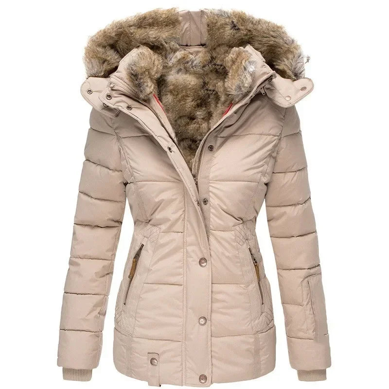 Women's Thick Winter Parka with Faux Fur-Lined Hood, Military Style 9