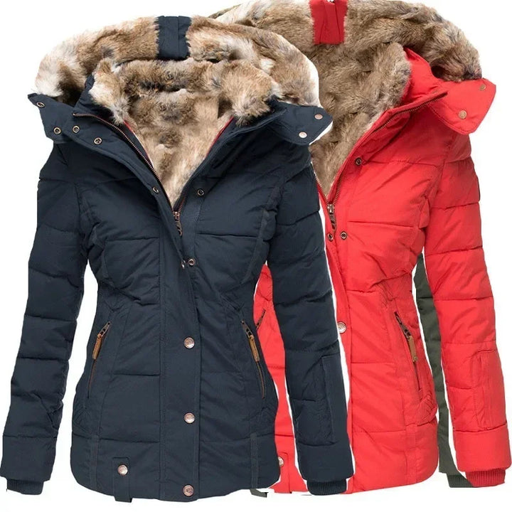 Women's Thick Winter Parka with Faux Fur-Lined Hood, Military Style 2