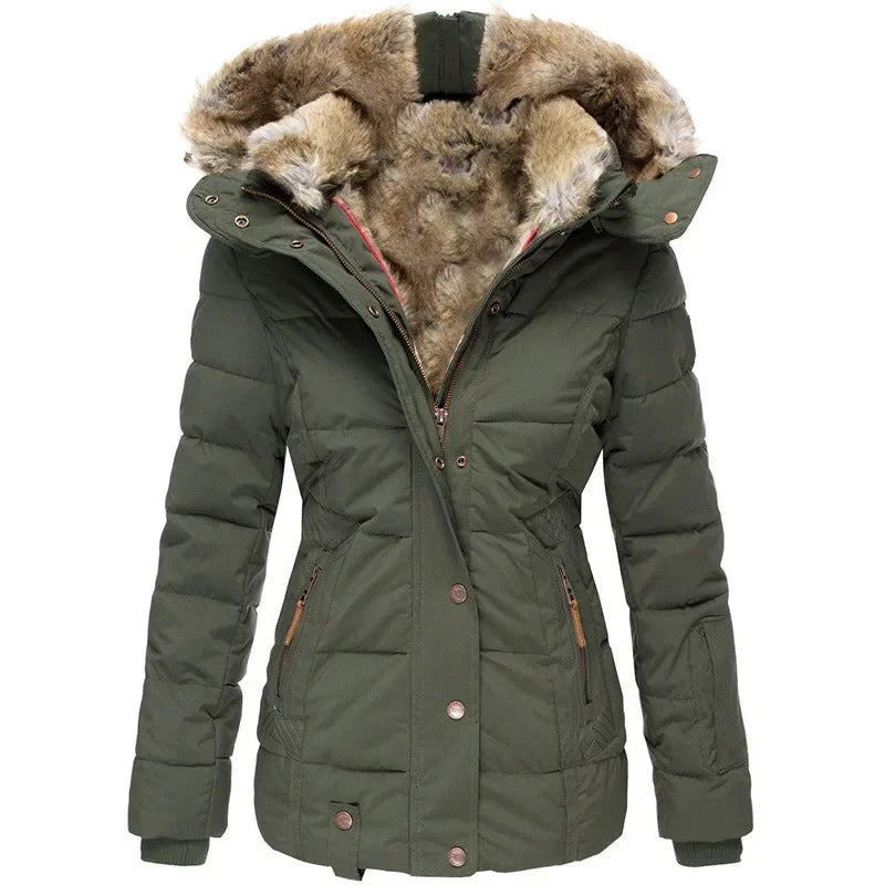 Women's Thick Winter Parka with Faux Fur-Lined Hood, Military Style 12
