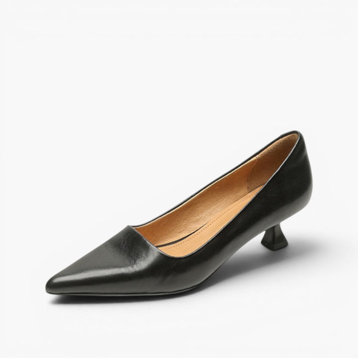 Women's Top-Grain Leather Kitten Heels, Slip-On Pointed Toe Pumps 12