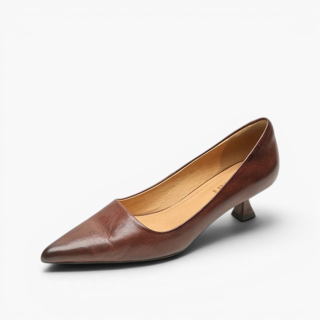 Women's Top-Grain Leather Kitten Heels, Slip-On Pointed Toe Pumps 17