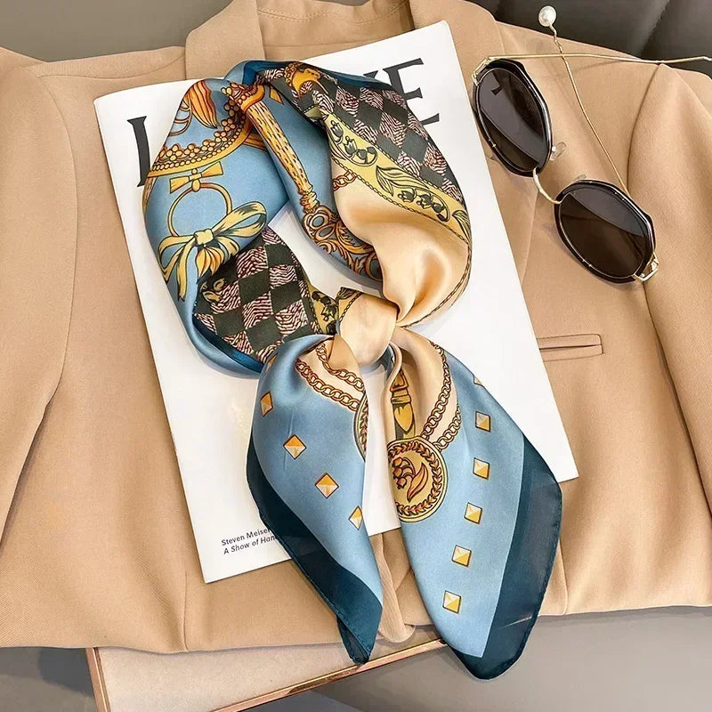 Women's Printed Satin Square Scarf for Hair and Bag 3