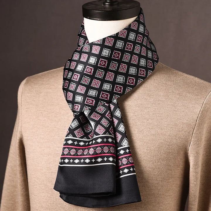Men's 100% Mulberry Silk Scarf, Double Layer, Polka Dot Pattern, 160cm 15