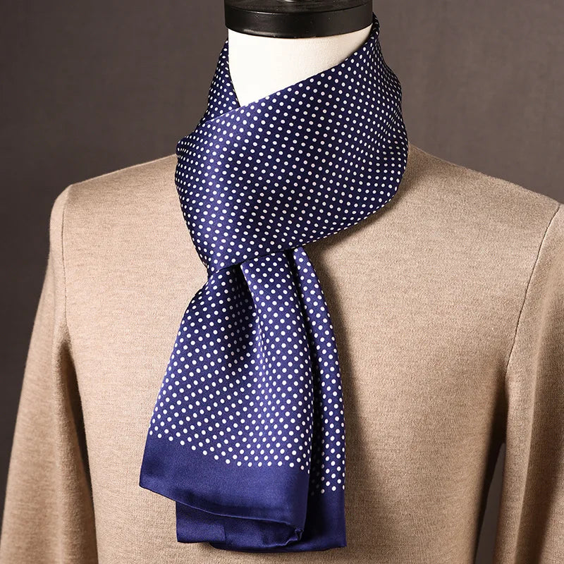 Men's 100% Mulberry Silk Scarf, Double Layer, Polka Dot Pattern, 160cm 2