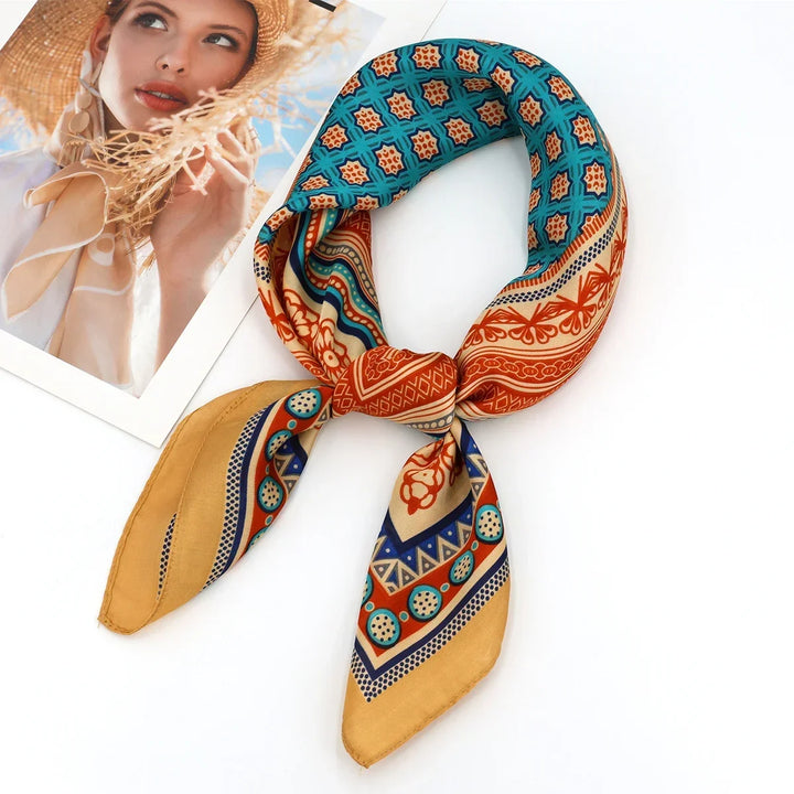 Women's Printed Satin Square Scarf for Hair and Bag 30