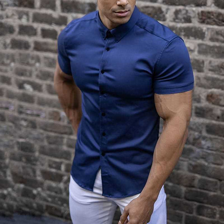 Men's Slim Fit Short Sleeve Button-Up Shirt with Point Collar 3