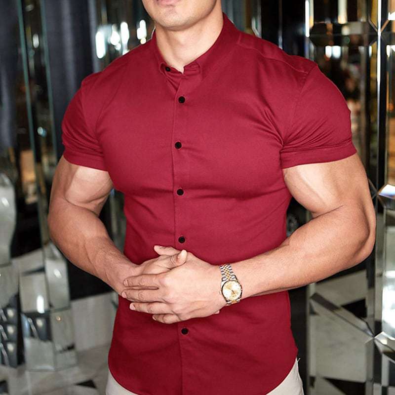 Men's Slim Fit Short Sleeve Button-Up Shirt with Point Collar 4