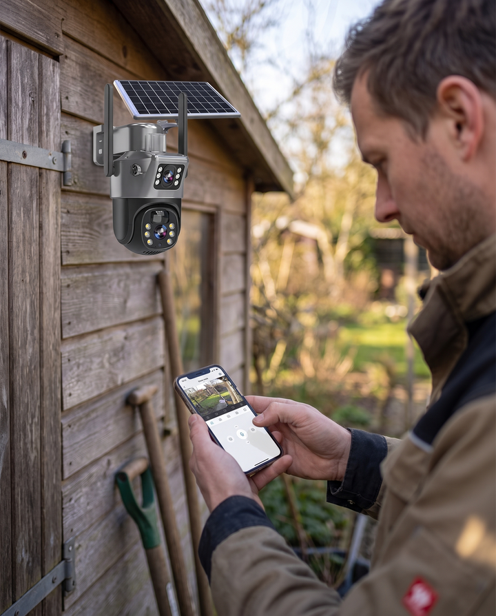 Solar Security Camera Dual Lens | 10x Zoom 360° PTZ | 12,000mAh IP66 4