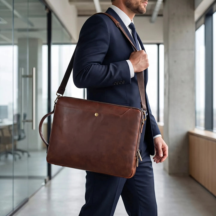 Slim Structured Laptop Briefcase - Luxaro